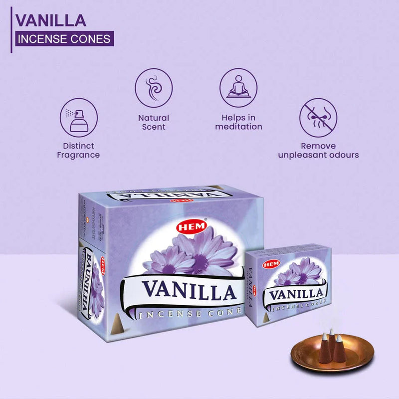 Vanilla Conos de Incienso HEM 25gr (10 conos)