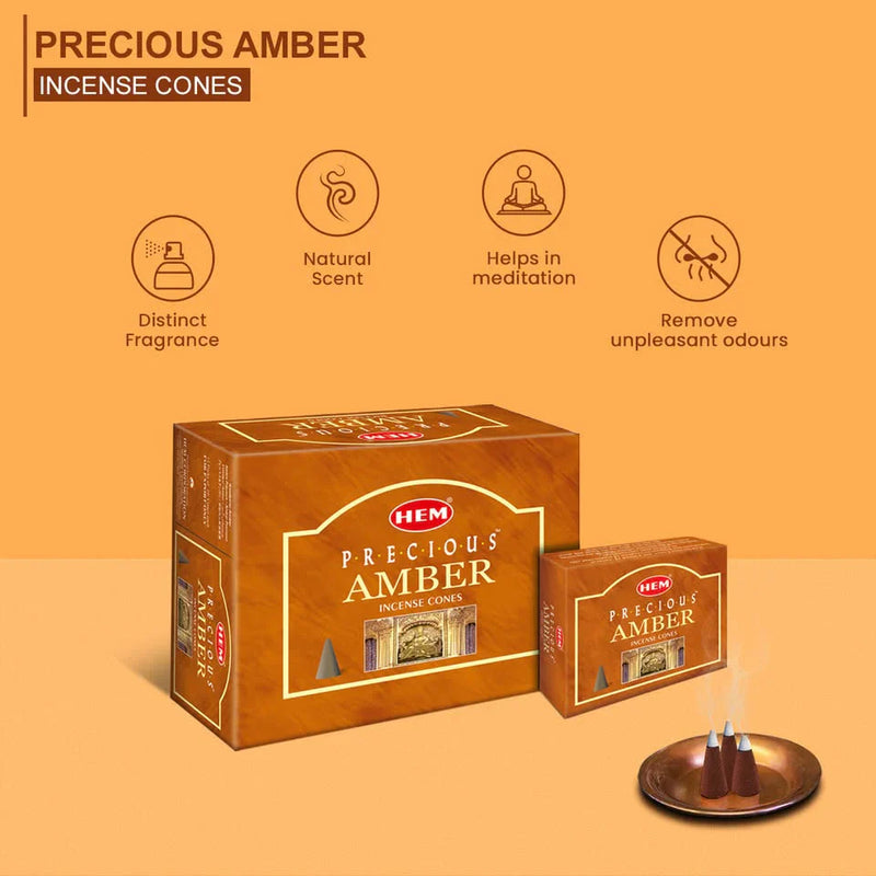 Precious Amber Conos de Incienso HEM 25gr (10 conos)
