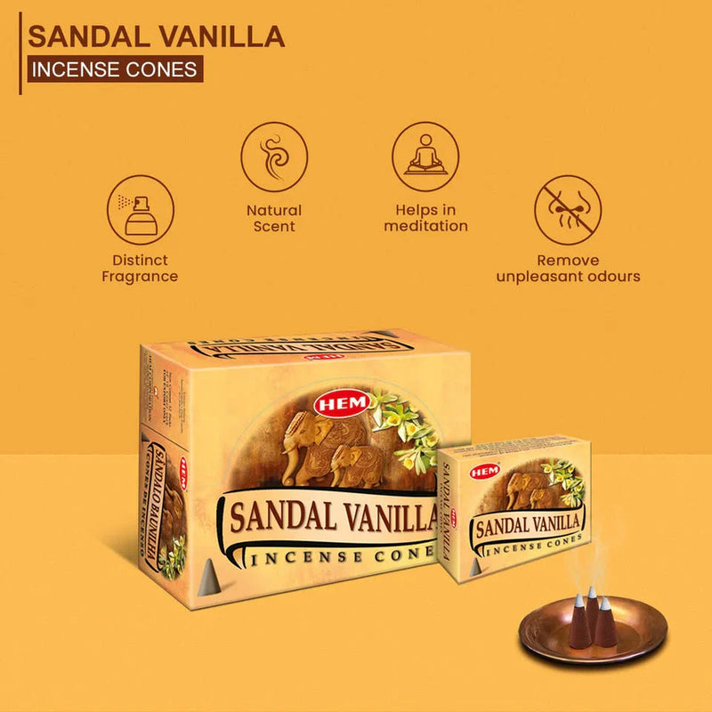Sandal Vanilla Conos de Incienso HEM 25gr (10 conos)