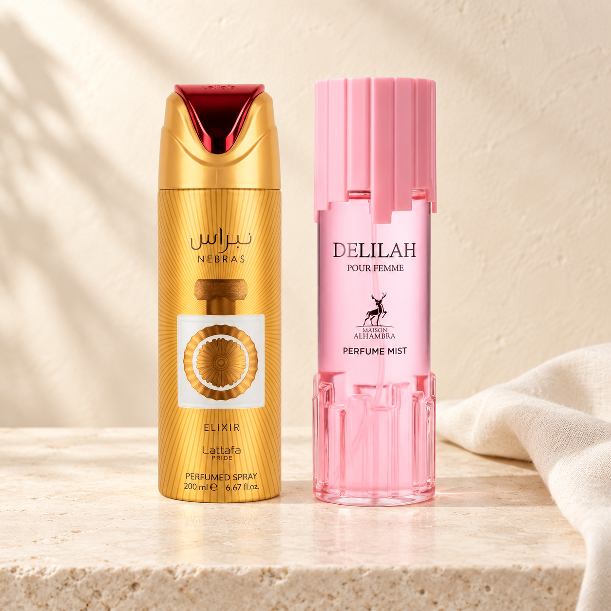 Nebras Elixir de Lattafa Pride y Delilah de Maison Alhambra