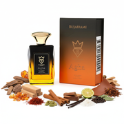 Bujairami Agha cu fundal alb și ingrediente în jurul bazei