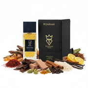 Bujairami Mafia Boss cu fundal alb și ingrediente în jurul bazei