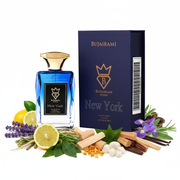 Bujairami New York cu fundal alb și ingrediente în jurul bazei