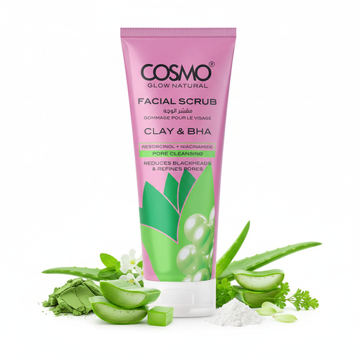 Cosmo Glow Natural Clay & BHA Facial Scrub cu ingrediente
