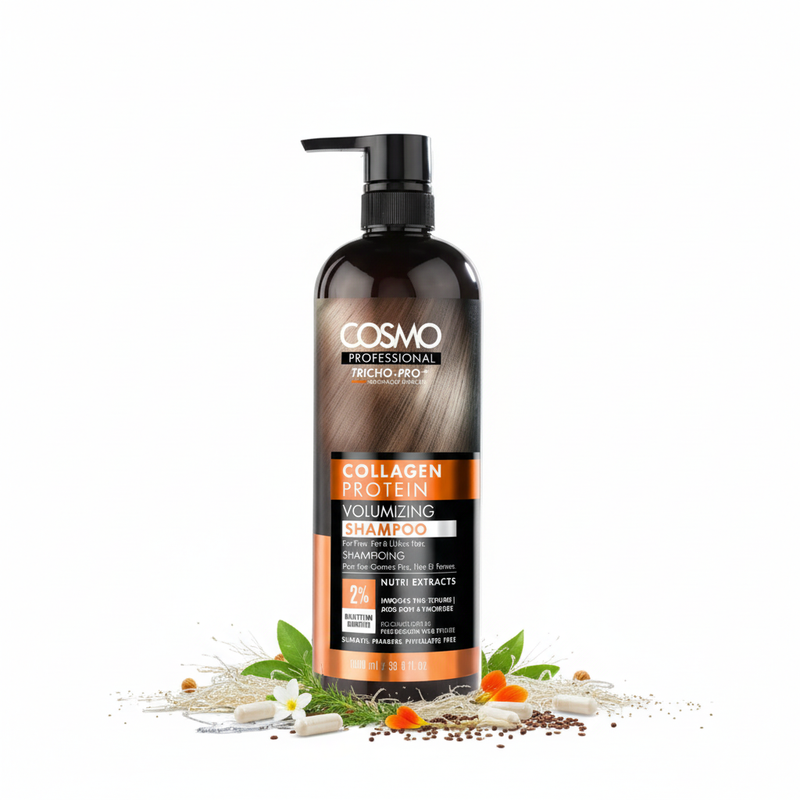 Cosmo Professional Collagen Protein Volumizing Shampoo con ingredientes naturales