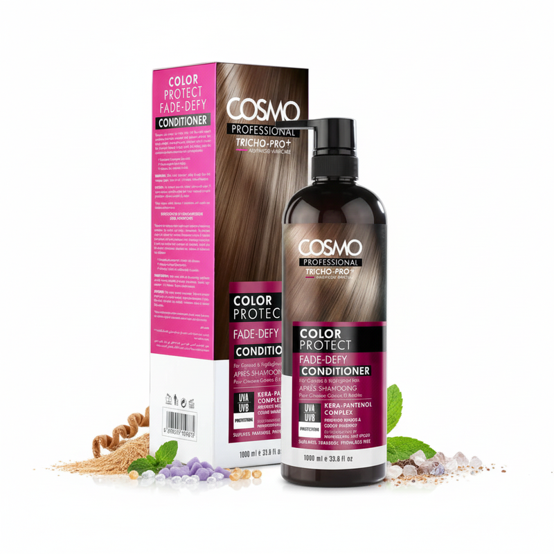 Cosmo Professional Color Protect Fade-Defy Conditioner cu cutie și ingrediente