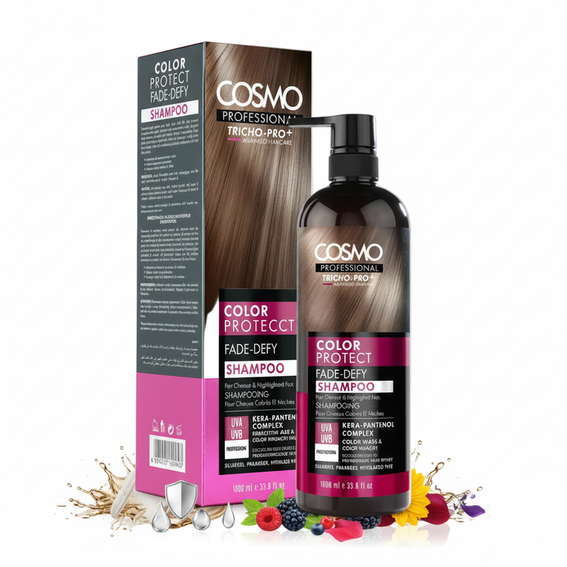 Cosmo Professional Color Protect Fade-Defy Shampoo cu cutie și ingrediente