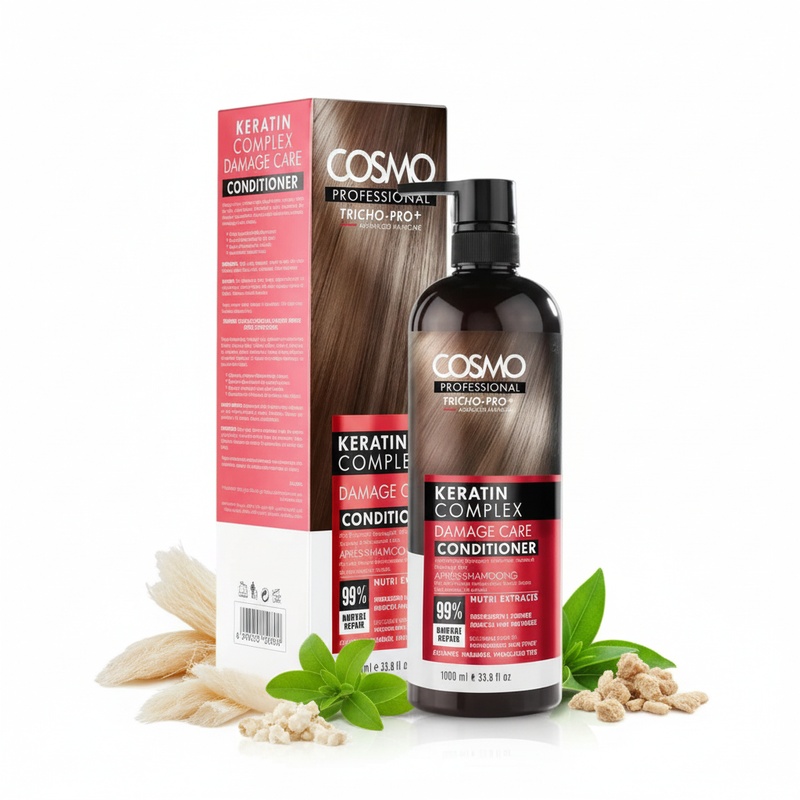 Cosmo Professional Keratin Complex Damage Care Conditioner cu cutie și ingrediente