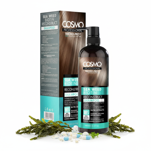 Cosmo Professional Sea Weed Biotin Reconstruct Shampoo cu cutie și ingrediente