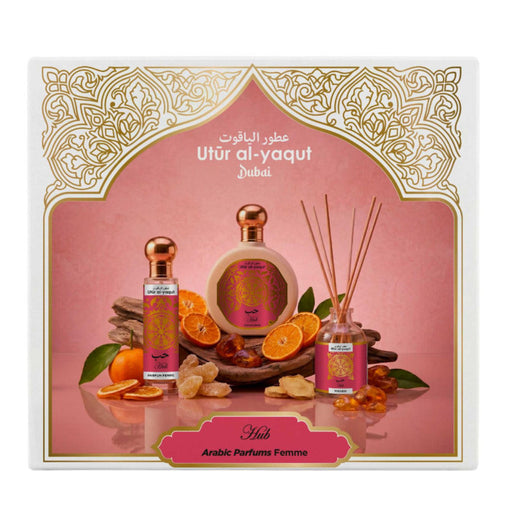 Estuche Hub Utur Al-Yaqut SAPHIR: perfume 100 ml, perfume 30 ml y mikado