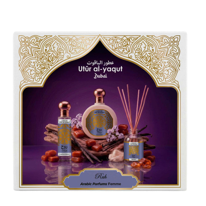 Estuche Ruh Utur Al-Yaqut SAPHIR: perfume 100 ml, perfume 30 ml y mikado