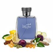 Hawas blue perfume bottle with citrus spicy woody aquatic notes