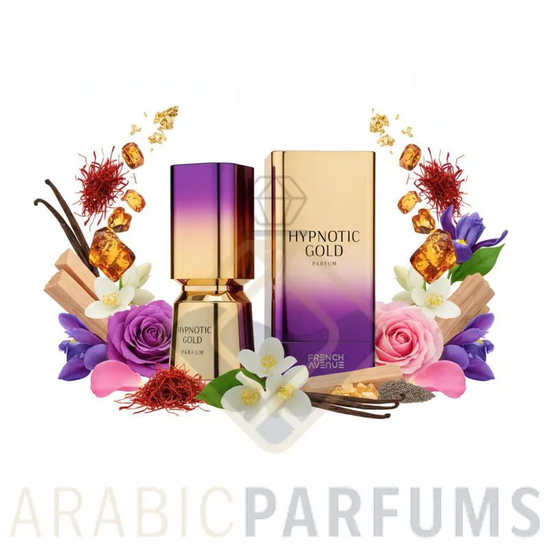 French Avenue Hypnotic Gold cu ingrediente în jurul bazei