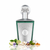 Frasco de perfume Sherif de Lattafa EDP, botella trapezoidal con paneles plateados en relieve de nudo céltico y vidrio verde esmeralda en los laterales, medalón circular plateado con caligrafía árabe SHERIF Lattafa, cuello cilíndrico plateado y gran tapón esfera plateada con ventana circular de filigrana arabesca, sobre fondo blanco, rodeado de manzana, bergamota, petit grain, cachemira, cedro, violeta, musgo de roble, almizcle y ámbar.