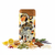Frasco de perfume Armaf Ego, botella rectangular redondeada con ilustración acuarela de leopardo y manchas animal print en naranja y marrón, texto ARMAF EGO en blanco, anillo base dorado y tapón de madera natural, sobre fondo blanco, rodeado de limón, pimienta rosa, incienso de olíbano, cardamomo, esclarea, lavanda, ámbar, vetiver, cuero, sándalo, cedro y ambroxan.