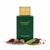 Frasco de perfume Shaghaf Oud Royale de Swiss Arabian EDP, botella rectangular alta en verde esmeralda oscuro mate con patrón X en relieve y texto blanco SHAGHAF OUD ROYALE SWISS ARABIAN, tapón cuadrado dorado brillante con patrón X en relieve, sobre fondo blanco, rodeado de azafrán, lavanda, nuez moscada, madera de oud, pachulí y almizcle.