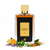 Frasco Ejaazi de Lattafa EDP para hombre, botella rectangular con vidrio transparente lateral mostrando líquido ámbar oscuro, panel frontal negro con placa dorada grande y texto اعجازي EJAAZI للرجال logo Lattafa, anillo dorado en cuello, tapa cuadrada dorada ancha, rodeado de cítricos, naranja, lavanda, cardamomo, mirto, pimienta negra, pachulí, muguete, canela, ámbar, cedro, musgo de roble y vetiver.