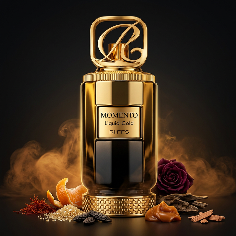 Momento Liquid Gold en una composición oscura y editorial