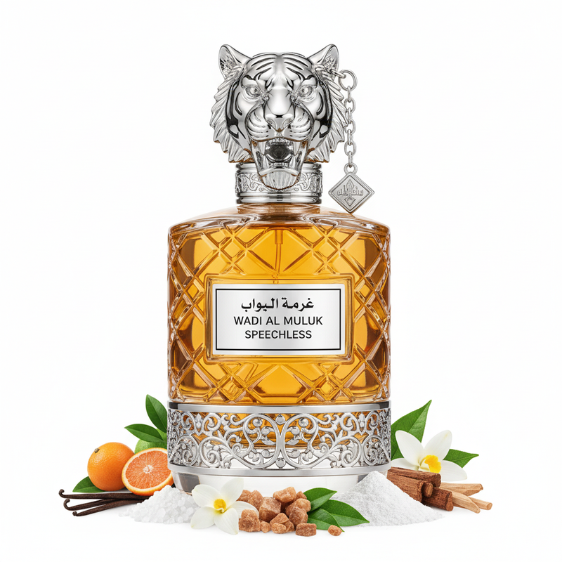 Perfume con notas afrutadas, cítricas, dulces, florales, avainilladas, florales blancas, atalcadas, pachulí, almizcladas y amaderadas