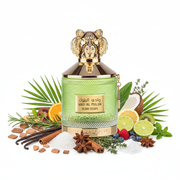 Perfume con notas amaderadas, avainilladas, frescas especiadas, dulces, aromáticas, afrutadas, cítricas, verdes, atalcadas y coco