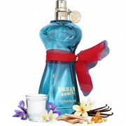 Perfume con notas de agua de coco, iris, jazmín, vainilla, sándalo y ámbar