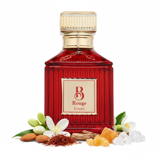 Perfume con notas de almendra amarga, azafrán, jazmín egipcio, cedro, ámbar gris, ambroxan, almizcle y notas amaderadas