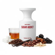 Perfume con notas de azúcar, ron, absoluto de vainilla, cacao, café, canela, haba tonka, madera de cachemira y ládano
