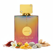 Perfume con notas de azafrán, jazmín, amberwood, ámbar gris, resina de abeto y cedro