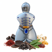 Perfume con notas de azafrán, ládano, cuero, abedul, cade, pachulí, benzuí, oud, bálsamo de Tolú y cuero