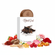 Perfume con notas de azafrán, nuez moscada, frutas rojas, jazmín, rosa, cedro, madera de oud, benjuí y ámbar