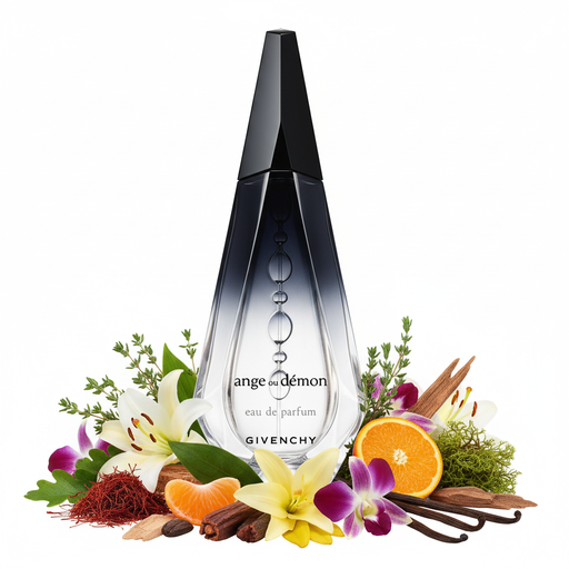 Perfume con notas de azafrán, tomillo, mandarina, azucena, ylang-ylang, orquídea, vainilla, haba tonka, palo de rosa de Brasil y musgo de roble