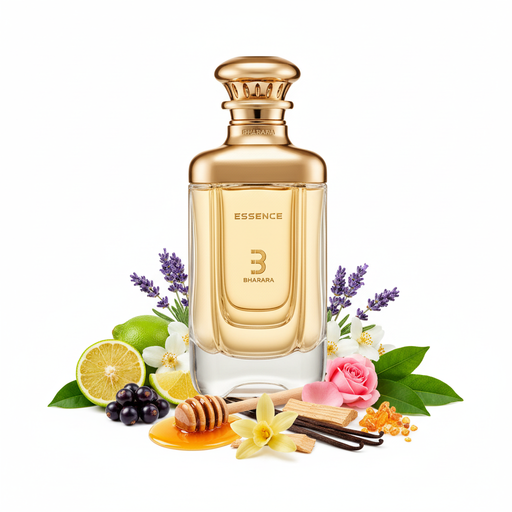 Perfume con notas de bergamota, lavanda, grosella negra, jazmín, rosa, pachulí, miel, vainilla, madera de cedro y ámbar