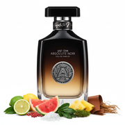 Perfume con notas de bergamota, limón, pomelo, pimienta rosa, sandía, piña, ambroxan, pachulí, musgo, acorde de cuero y vetiver