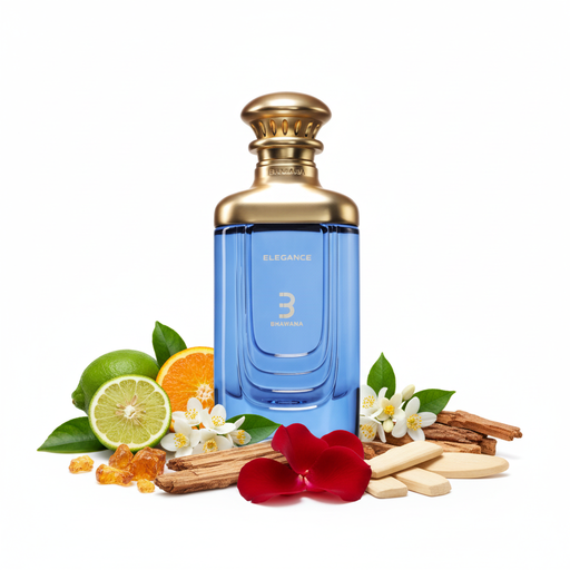 Perfume con notas de bergamota, mandarina, jazmín, flor de azahar del naranjo, rosa, ámbar, cedro y madera de sándalo