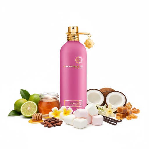 Perfume con notas de bergamota, miel, cacao, frangipani, malvavisco, neroli, coco, lirio de los valles, almizcle, vainilla, toffee y ámbar