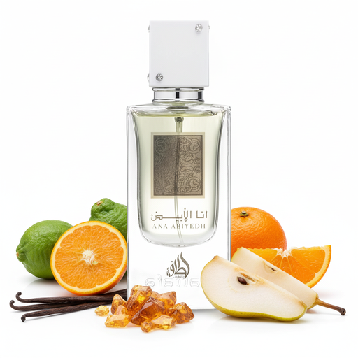 Perfume con notas de bergamota, naranja, vainilla, pera, almizcle y ámbar