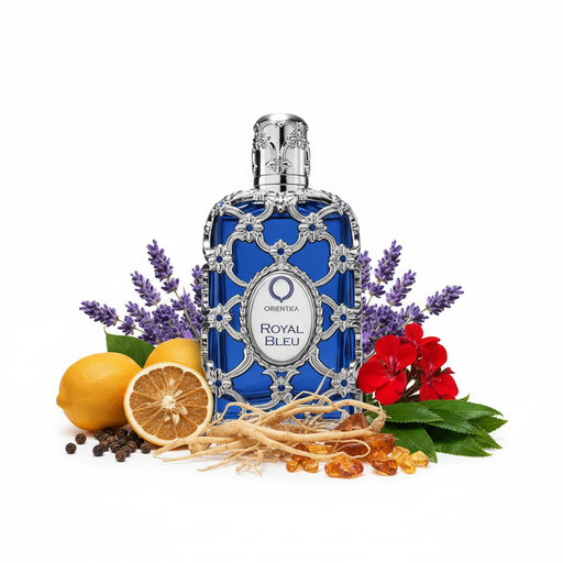 Perfume con notas de bergamota, pimienta negra, lavanda, geranio, vetiver, pachulí y ámbar