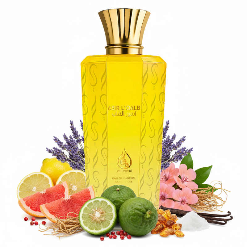 Perfume con notas de bergamota, toronja, limón siciliano, pimienta rosa, lavanda, vetiver, geranio, ámbar, almizcle y vainilla