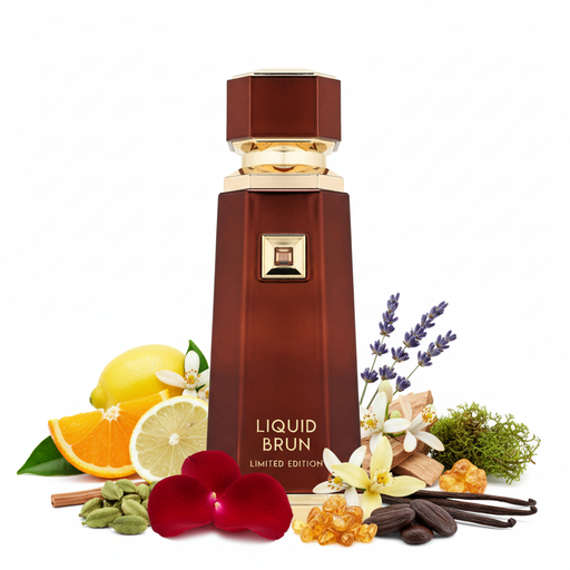 Perfume con notas de cítricos, lavanda, cardamomo, flor de azahar, madera de gaiac, rosa, vainilla, ámbar, haba tonka y musgo de roble