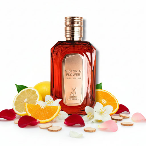 Perfume con notas de cítricos luminosos, limón, jazmín, rosa romántica, almizcle blanco y maderas ligeras