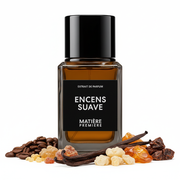 Perfume con notas de café, incienso, absoluto de vainilla, benjuí de Siam, ámbar y ládano español