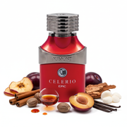 Perfume con notas de canela, manzana, nuez moscada, coñac, ciruela, madera seca, vainilla y almizcle