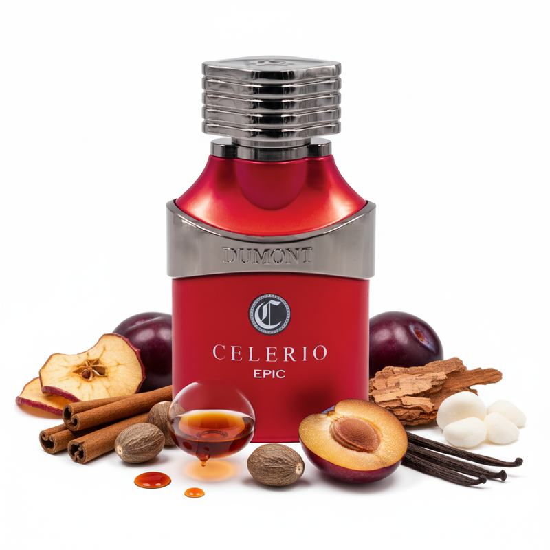 Perfume con notas de canela, manzana, nuez moscada, coñac, ciruela, madera seca, vainilla y almizcle