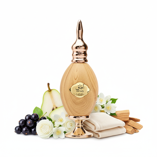 Perfume con notas de casis, pera, nardo, jazmín, cachemira y sándalo