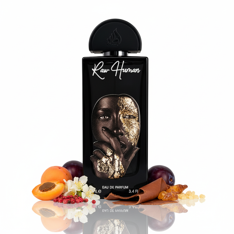 Perfume con notas de chabacano, ciruela, pimienta rosa, osmanto, cuero, styrax e incienso de olíbano