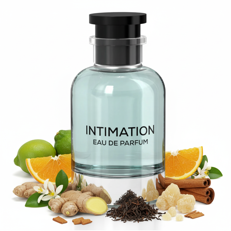 Perfume con notas de cidra, bergamota de Calabria, naranja de Sicilia, jengibre nigeriano, neroli tunecino, canela de Ceilán, té negro chino, ambroxan, olibanum y madera de guaiac