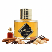 Perfume con notas de coñac, canela, haba tonka, roble, vainilla, praliné y sándalo