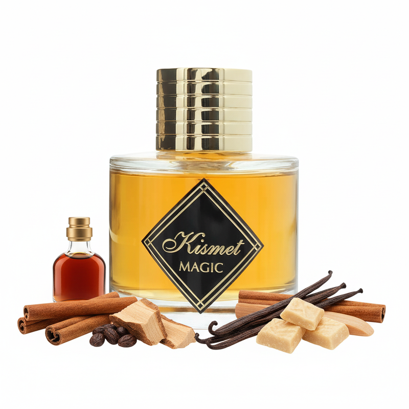 Perfume con notas de coñac, canela, haba tonka, roble, vainilla, praliné y sándalo