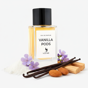 Perfume con notas de coco en polvo, heliotropo, vainilla de Madagascar, almendra, palo santo y almizcle