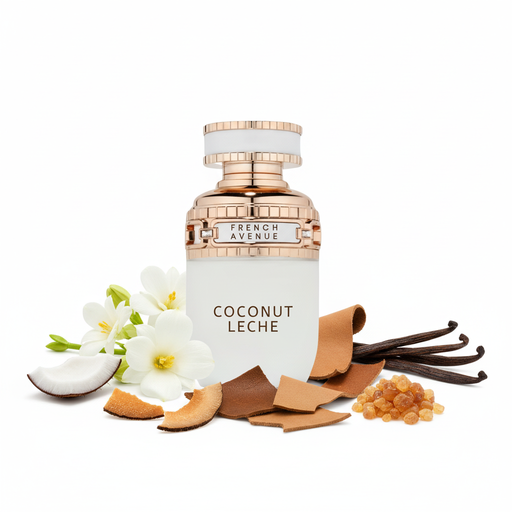Perfume con notas de coco tostado, tuberosa, cuero, vainilla y benjuí
